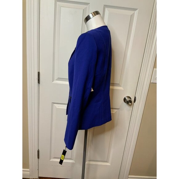 Tahari Arthur S. Levine Ronald Blue Black Faux Leather Trim Jacket, Size 8 - Picture 7 of 11